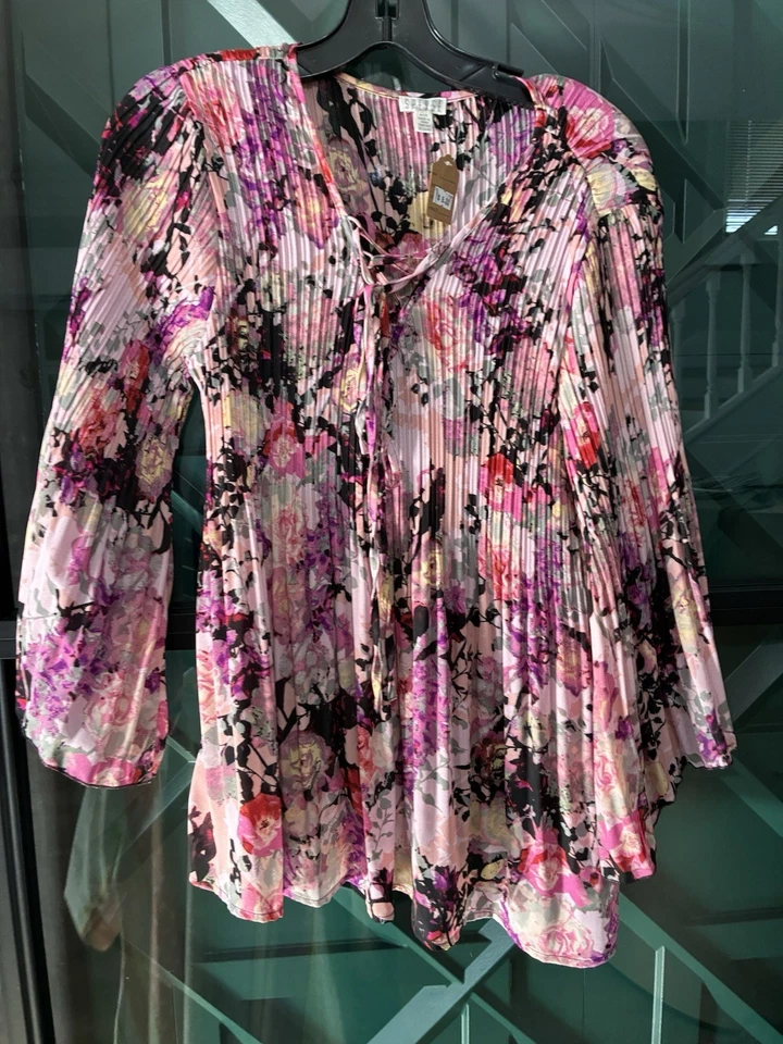 Spense розовый многоцветный плиссированные цветочный крестьянин блузка размер M - Изображение 1 из 4