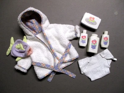 American Girl Bitty Baby 2003 Bath Robe Fish Wash Cloth Diaper Powder Wipes Lot - Image 1 of 4