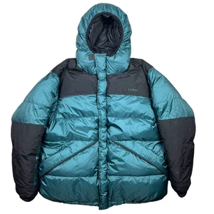 LL Bean Jacket Mens XL Green Black Goose Down Quilted Puffer Gore Dryloft - Picture 1 of 17