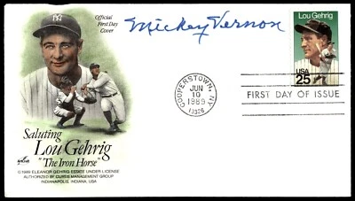 Sobre firmado por Mickey Vernon FDC AUTOMÁTICO L. Gehrig Cachet MLB W. Senators (d.'08)! Foto 1 de 2