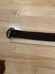 Woven Wide Leather Braided Dark Brown Belt Size M/L Macramé - Picture 1 of 9