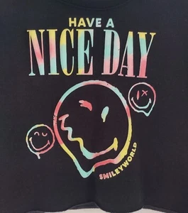 Smiley World Youth Crewneck Sweatshirt "Have A Nice Day" Graphic Black Size S. - Picture 1 of 8