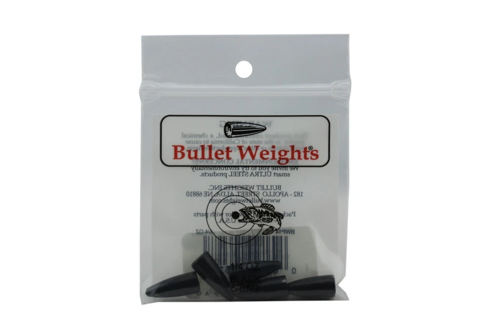 Bullet Weights Black Worm/Slip Sinkers paquetes de 1/64 oz a 1 oz liquidación NOS Foto 1 de 1