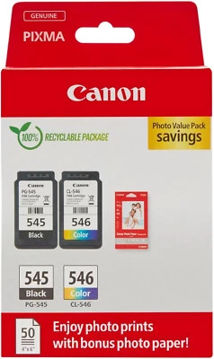 CANON  PG545+CL546 BK+C ORIGINALI  Pixma IP 2850 Pixma MG 2455 Pixma MG 2540 - Immagine 1 di 2