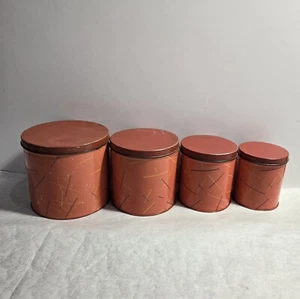 Vintage Nesco Metall verschachtelte Kanister mit Deckel Lachs Konfetti 4er Set - Bild 1 von 18
