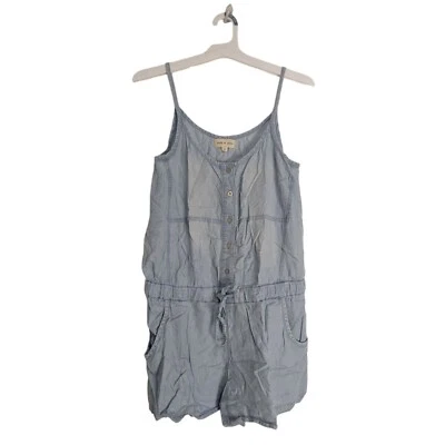 Cloth & Stone - Sleeveless Blue Chambray Button-Front Romper 100% Lyocell Size M - Image 1 of 4