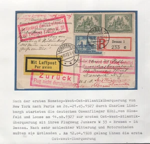1927 Germany scarce Koehl transatlantic trial flight registered postcard - Picture 1 of 2