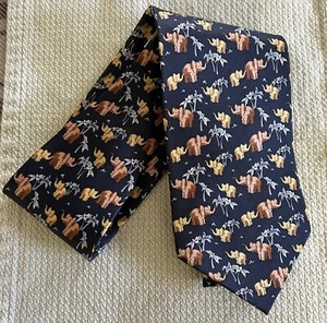 Vanzon Singthong Seidenkrawatte Elefantenmuster marineblau hellbraun silber Elefanten Krawatte - Bild 1 von 5