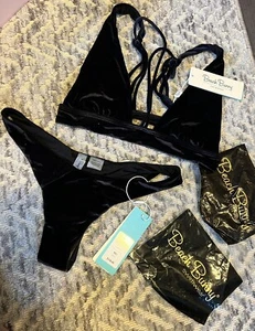 BEACH BUNNY SWIMWEAR Velvet Bikini Swimsuit BLACK XL LARSON TOP MEDIUM SYDNEY - Picture 1 of 5