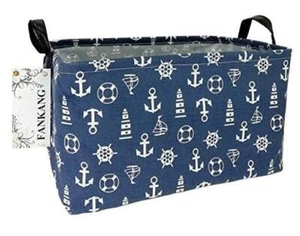 Storage Basket,Nursery Hamper Canvas Laundry Basket Foldable Rec-Sailboat-L - Picture 1 of 8