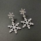 925 Silver Round Simulated Diamond Snowflake Drop Earrings 14k White Gold Plated