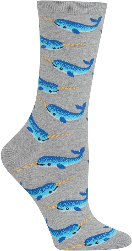 Hotsox Womens Narwhal Socks, Sweatshirt Grey Heather, 1 Pair, Womens Shoe 4-10 - Image 1 of 1