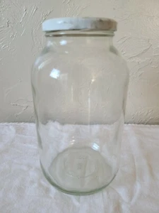 Lebensmittelgeschäft Klarglas Glas mit weißem Metalldeckel Vintage 8 Zoll - Bild 1 von 6