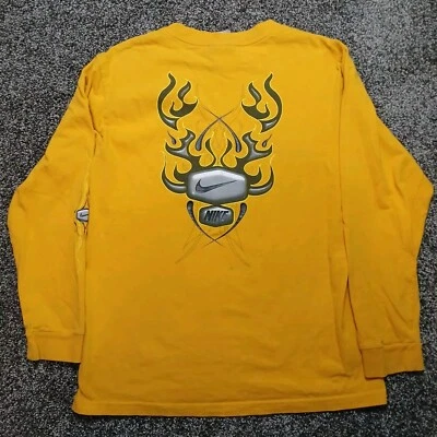 Vintage NIKE Long Sleeve T-shirt Size L Youth Rare Y2K Flames Back Hit - Image 1 of 4