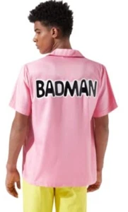 Men's Badman Pink Botton-Down Shirt Halloween Adult Costume Cosplay Pink- 3XL - Picture 1 of 7