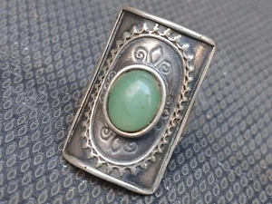 *AS IS* Vintage Artisan Wide Jade Ring Sterling Silver Israel Didae Shablool - Picture 1 of 11
