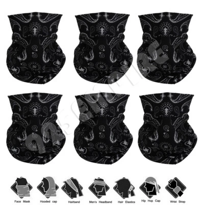 6 PACK Black Paisley Gaiter Tube Bandana Head Neck Scarf Motorcycle Bike - Image 1 of 4