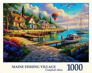 Tau Puzzles-1000 Random Cut Pieces-Maine Fishing Village - Picture 1 of 3