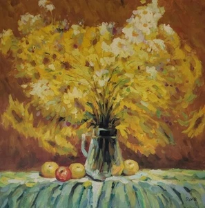 D. Colo, "Stillleben der Sonnenblumen", Öl auf Leinwand, ungerahmt - Bild 1 von 1