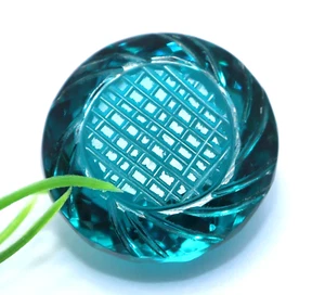 68 Karat natürliche runde Form geschnitzt bläulich grüner Topas zertifiziert loser Edelstein - Bild 1 von 6