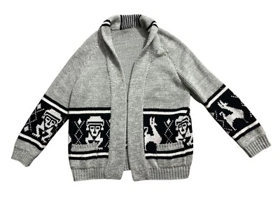 Cárdigan grueso tejido suéter envolvente surf vintage años 70 azteca frente abierto gris M/L Foto 1 de 4