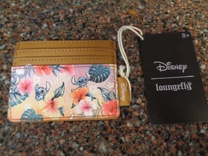 Disney Stitch Tropical Flowers Cardholder ID Wallet Hibiscus Lilo Loungefly NWT - Picture 1 of 7