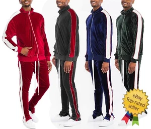 Velour Piping Track Set Suit Jacket Casual Wear Full Zip Suede Trackset - Picture 1 of 19