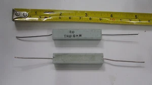 2 PS KERAMIK WIDERSTAND 50 OHM 10 WATT Vintage NOS USA TRU-OHM hellblau - Bild 1 von 2