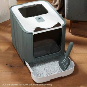 Large Open-Top Cat Litter Box-Two-Way Door,Odor Control,for Cats 6kg,with Scoop - Picture 1 of 13