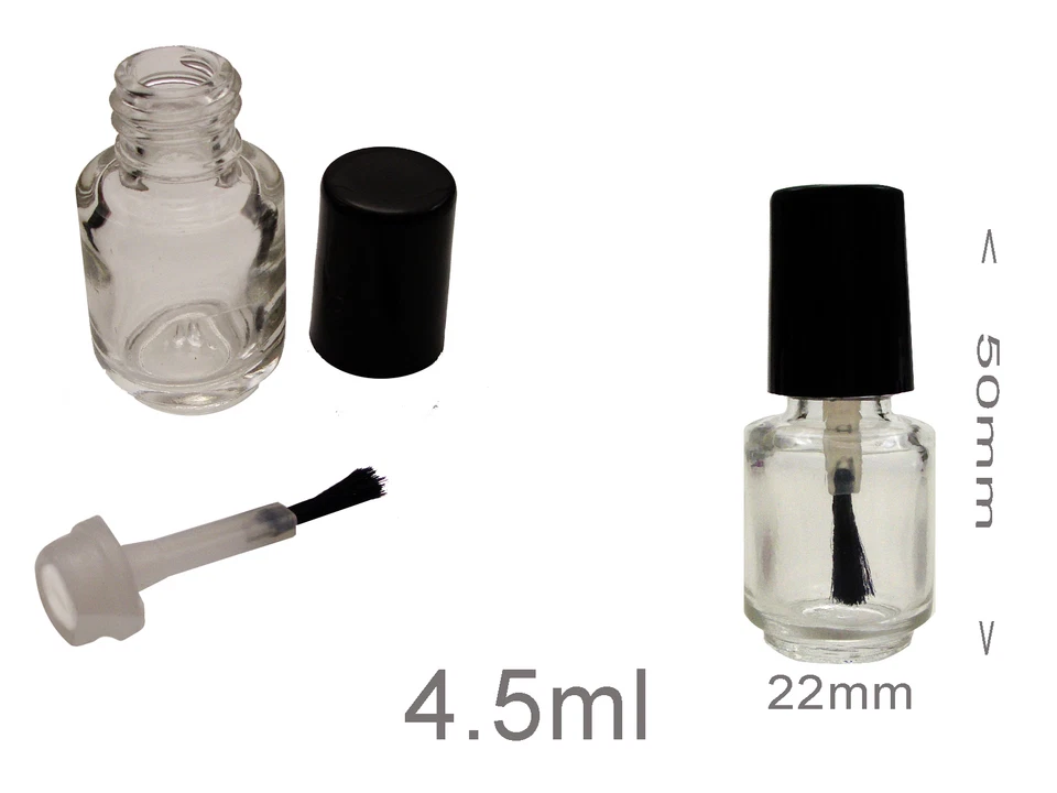 KOI 4,5 ml KLEINE LEERE NAGELLACK GLASFLASCHEN FRANKENFLASCHE PINSEL & RUNDER KAPPE