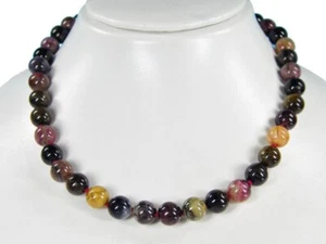 Healing Stone Necklace Gemstone Tourmaline 925 Silver Clasp Round Ø-0 - Picture 1 of 2