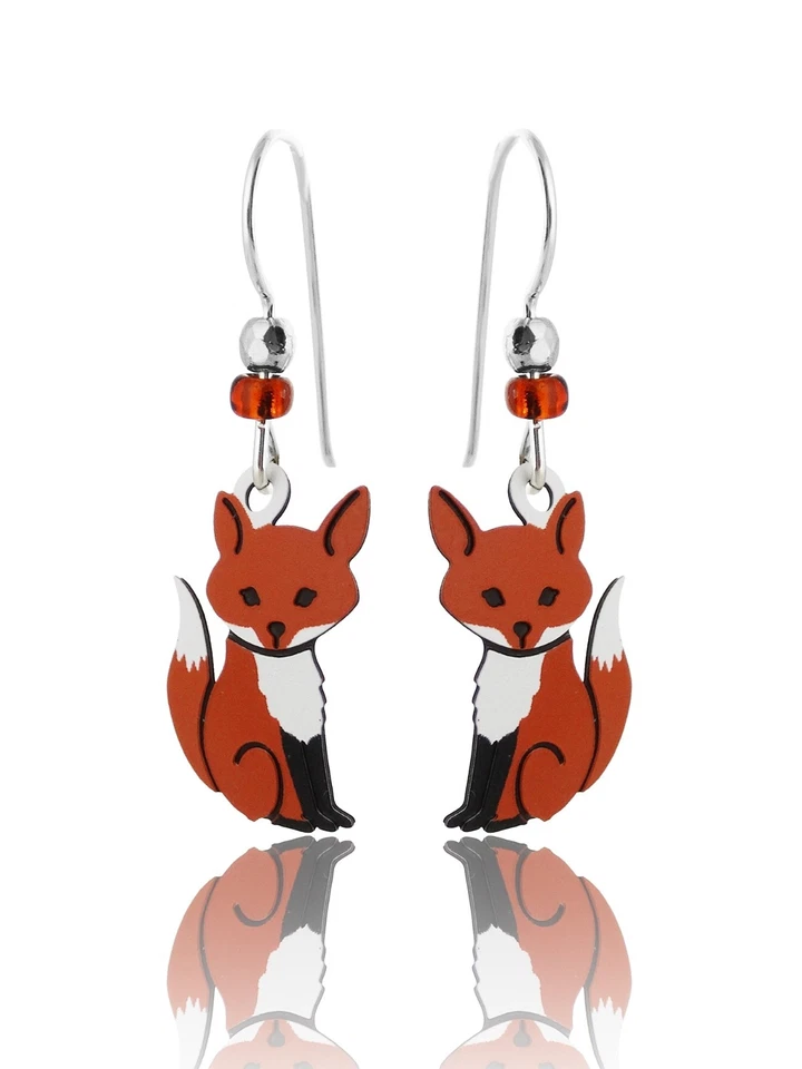 狐狸耳环 - 925 纯银法国耳线悬垂手绘 — 第 1/1 张图片