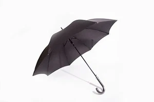 Black Ladies & Gents Walking Windroof Automatic Opening Umbrella, Leather Handle - Picture 1 of 5