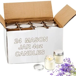 24 Pcs Bulk Candles Mini Mason Jar Candles Lavender Soy Scented Wedding Favors - Picture 1 of 8