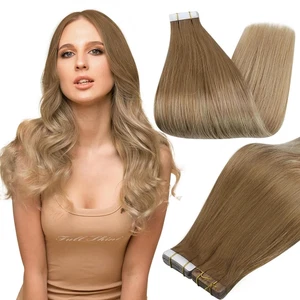 Cinta en Extensiones de Cabello Cabello Humano 12 Pulgadas Extensiones de Cinta Color 10 Dorado Marrón - Imagen 1 de 12