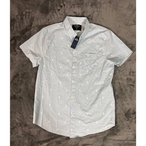 Hollister Mens Epic Flex Short Sleeve Button Up Shirt Pineapple Blue M NWT - Picture 1 of 9