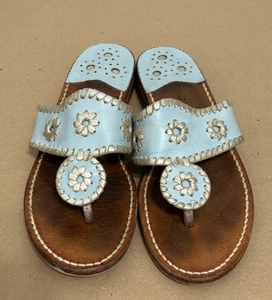 Jack Rogers Palm Beach Navajo Leather Sandals Light Blue & Silver - Size 7M - Picture 1 of 7