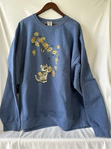 Granny Core Crewneck Size 3XL Kitten Playing With Leaves, Blue - Picture 1 of 3