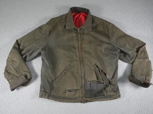Vintage Detroit Style Jacket Mens 42 Medium Green Canvas Distressed Chore 70s - Picture 1 of 14