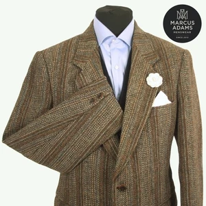 Harris Tweed Jacket Blazer Size 40R Striped Country Weave Hacking Sports Mens - Picture 1 of 13
