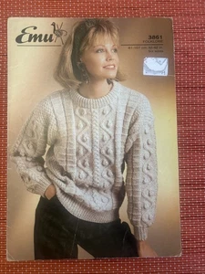 WOMENS CHUNKY ARAN CABLE KNIT JUMPER 32”-42” VTG 80’s KNITTING PATTERN 3861 - Picture 1 of 2