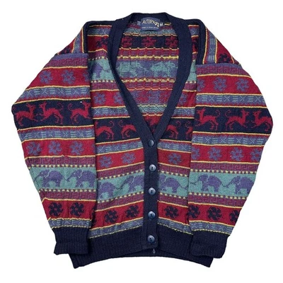 Acorn Knit Cardigan 100% Wool Striped Abstract Multicoloured Womens Medium - Image 1 of 4