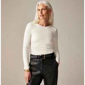 J.Crew Pointelle Long Sleeve Top Tee Shirt Cotton Stretch Ivory Slim XS NWT - Picture 1 of 8