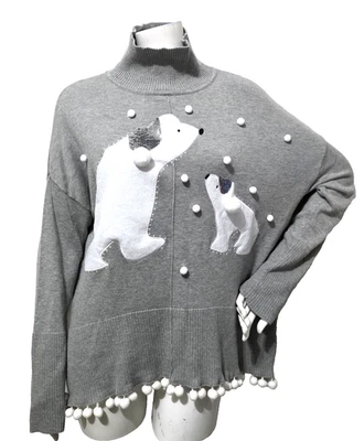 Suéter Berek M apliques de gran tamaño osos polares pompón bolas de nieve gris cuello falso Foto 1 de 4