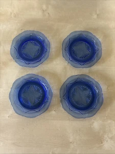 Juego de 4 Platos de Pan/Serbete de Vidrio Depresión Encaje Real Azul 6" - Imagen 1 de 8