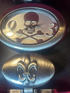 OROLOGIO Vintage Ellemenno Halloween TESCHIO E OSSA INCROCIATE~Confezionato*Nuovo~Cinturino Fleur De Lis - Foto 1 di 10