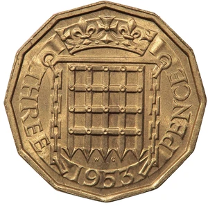 1953 QUEEN ELIZABETH II THREE 3 PENCE THREEPENCE COIN - Picture 1 of 2