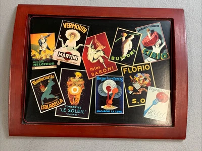 Pottery Barn Tray Vintage Italian Food Posters Wood Frame Cute Graphics 14x18” - Image 1 of 4