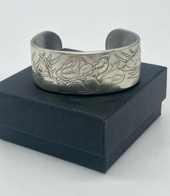 Salisbury Pewter January Vintage Large Pewter Cuff Bracelet Flowers Western Gift - Image 1 of 4