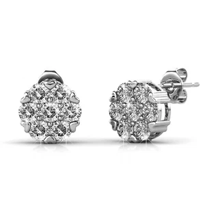 Cate & Chloe Remy 18k White Gold Plated Cluster Stud Earrings Swarovski Crystals - Picture 1 of 4